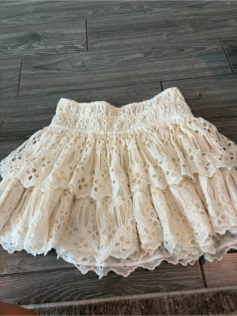 Free People Cream Tiered Eyelet Skirt Medium